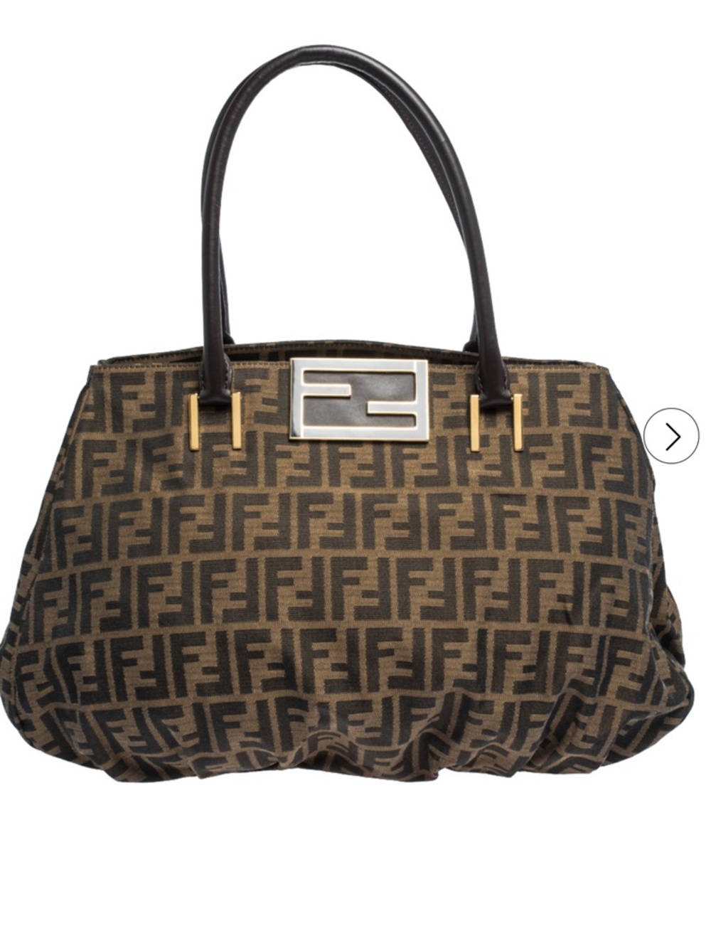Fendi Brown Zucca Pattern Shoulder Bag with Logo Plaque